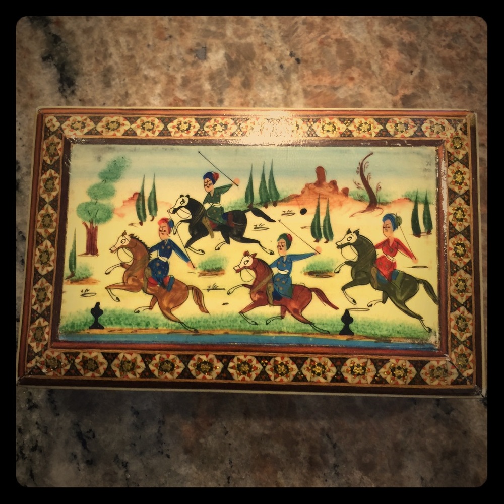 Vint. Persian Rhatam Painted Mosaic Trinket Box